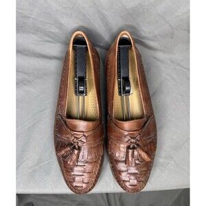 David Taylor Brown Woven Leather Kennedy Kiltie Tassel Slip-On Dress Loafer 10 D